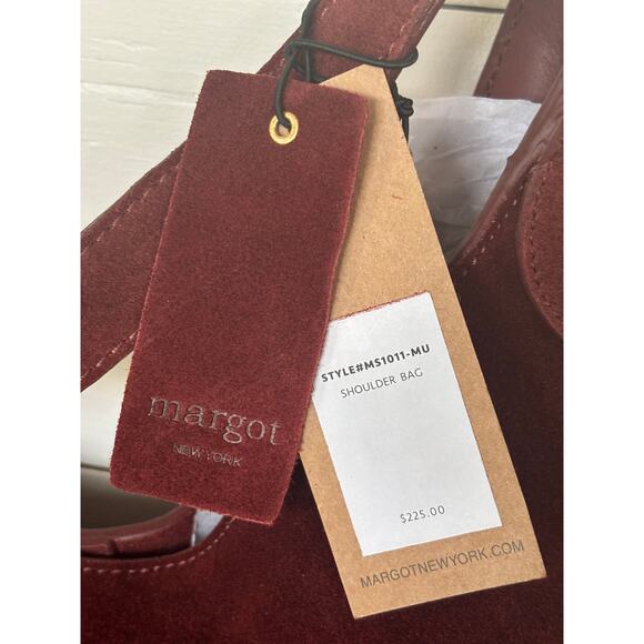 Margot New York Hobo Bucket Style Suede Leather Shoulder Bag Burgundy NWT‎ - Picture 4 of 7